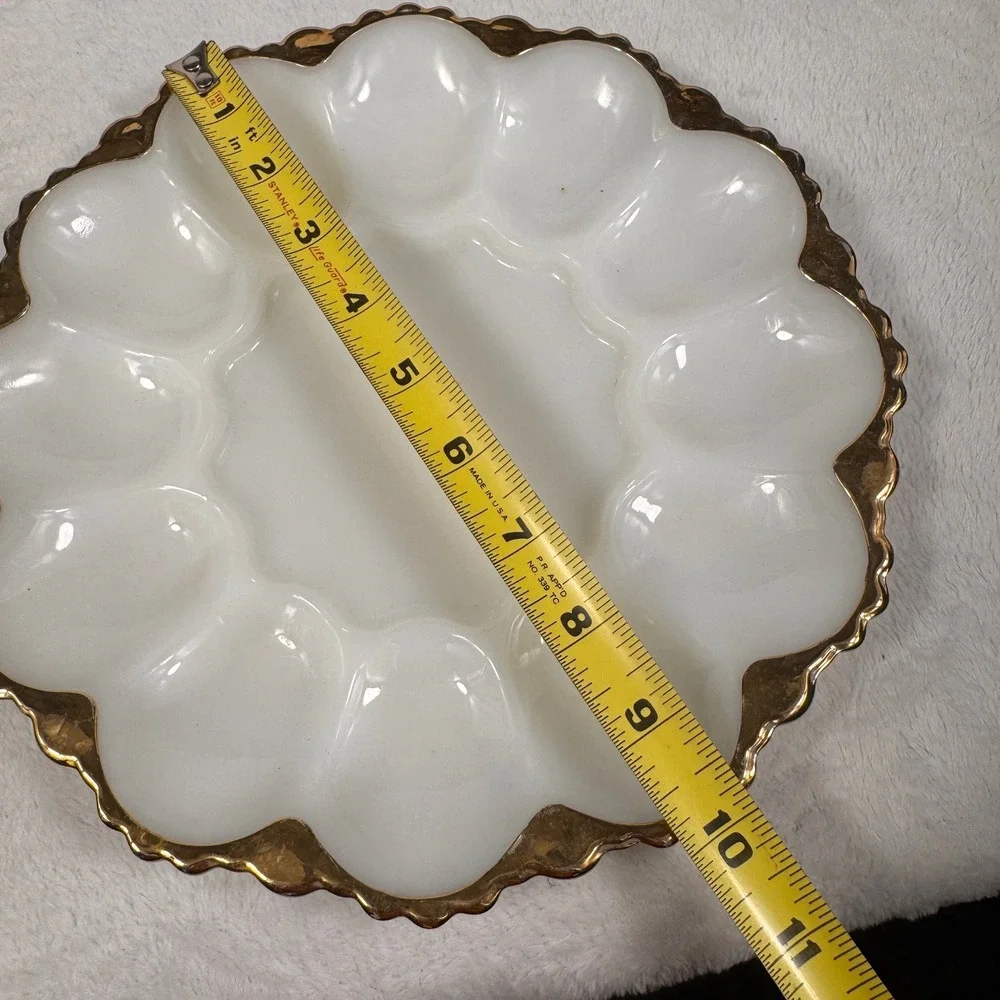 Vintage Milk Glass Deviled Egg Plate 10